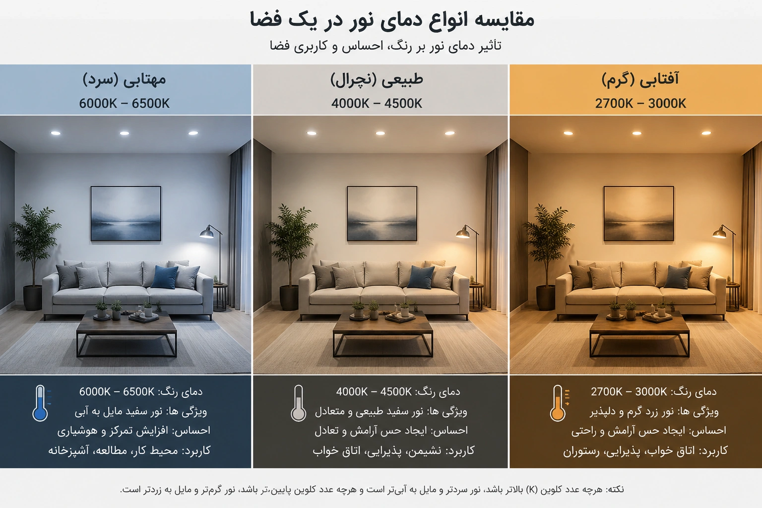 انواع دمای نور اتاق 